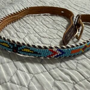 Hand-Beaded Turquoise Leather Belt - Women Accessories
